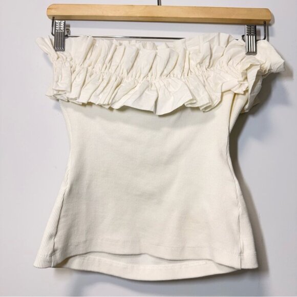 Anthropologie Maeve Poplin Ruffle Tube Top White size XS - Picture 4 of 7